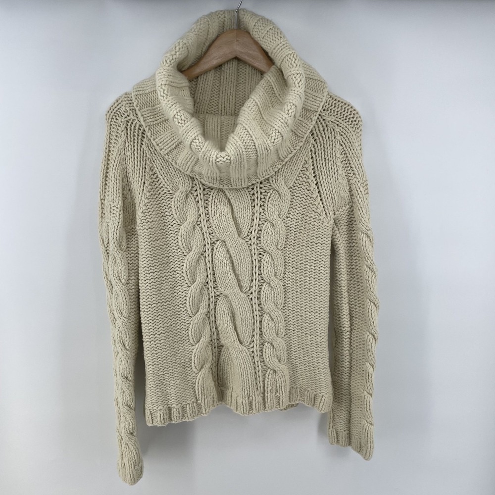 Y2K GAP Cable Knit Sweater Women M Oversized Turtleneck Thick Chunky Fisherman